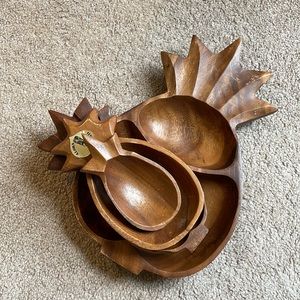 Pineapple wooden bowls (set of 4)